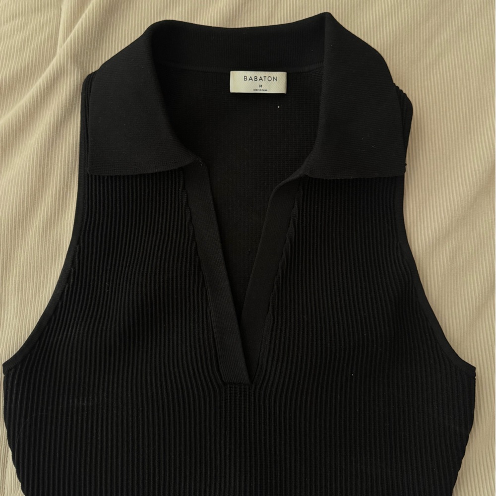 Babaton Black Ribbed Polo Tank Top